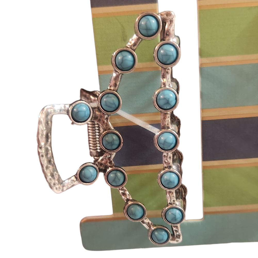 Piper K Silver and Turquoise Blue Stone Embellished Large Hair Clip Set - Picture 4 of 6